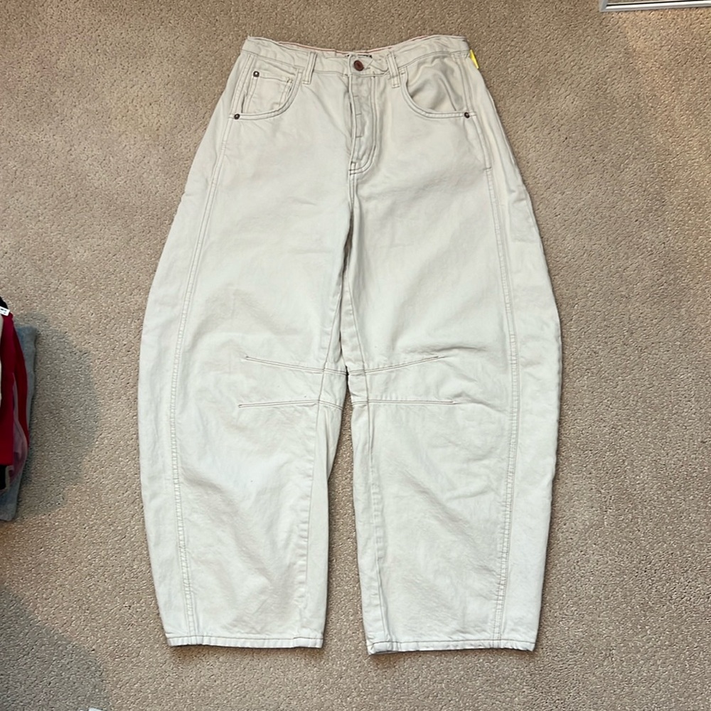 White free people barrel jeans